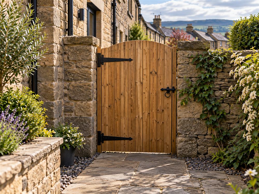 Timber side gate between stone walls